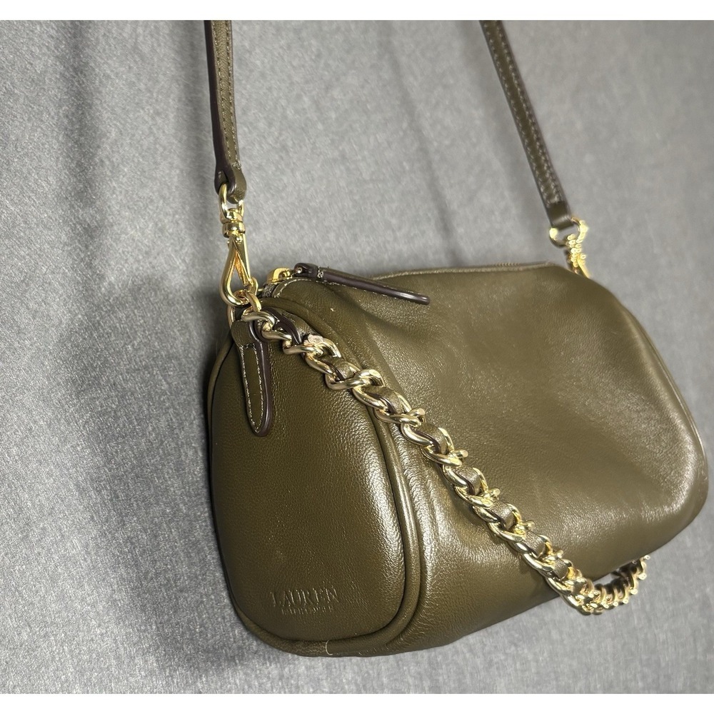 Lauren Ralph Lauren Crossbody Bag Women's One Size Olive Green Leather Chain - Picture 12 of 16